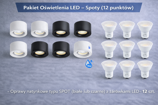 Pakiet Oświetlenia sufitowego LED – Spoty (12 punktów - w tym 2 odporne na wilgoć)